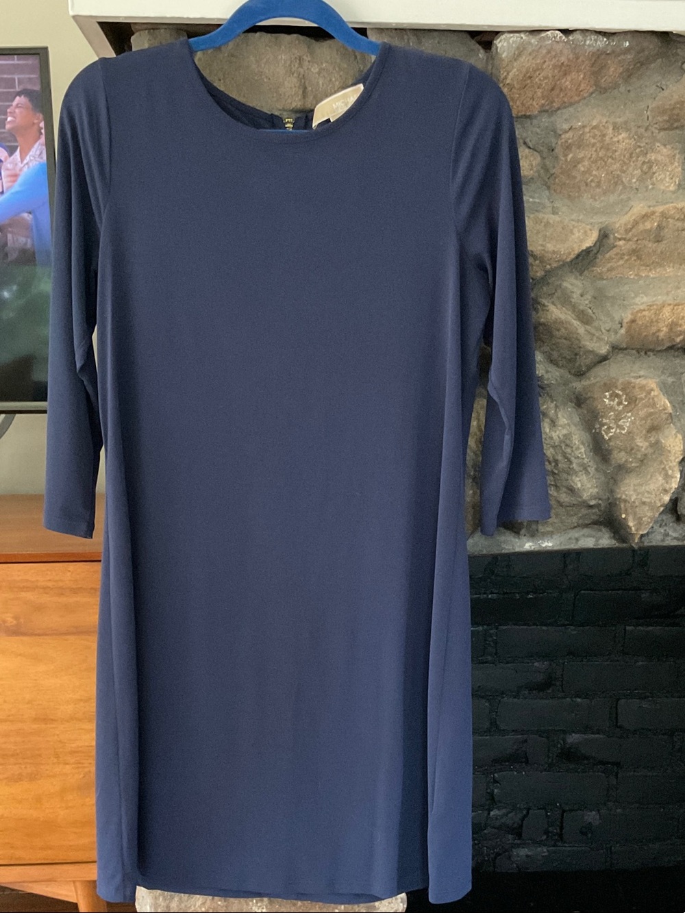 MICHAEL Michael Kors Classic Navy  Shift Dress; - Elegant 3/4 Sleeve